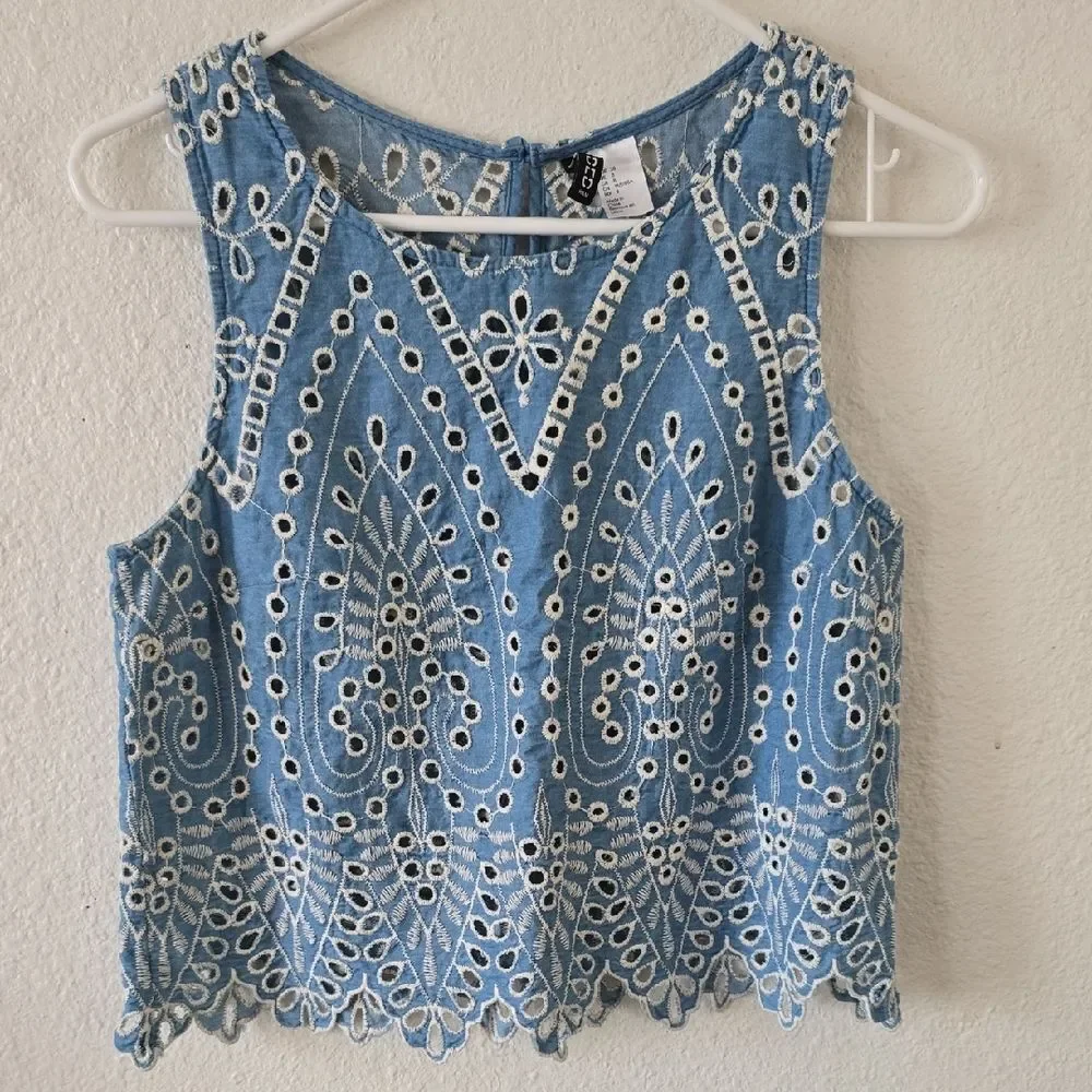 H&M Light Blue Embroidered Tank Top - Picture 1 of 4